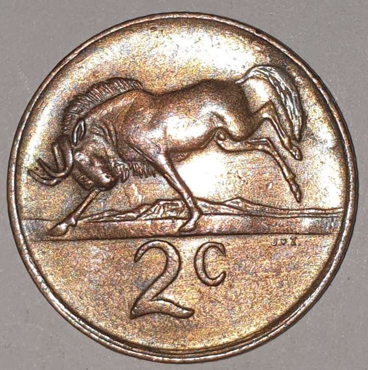 1987 - 2 CENT COIN (TWO CENT COIN) - RSA - BRONZE - KM#83 - BILINGUAL LEGEND - WILDEBEEST